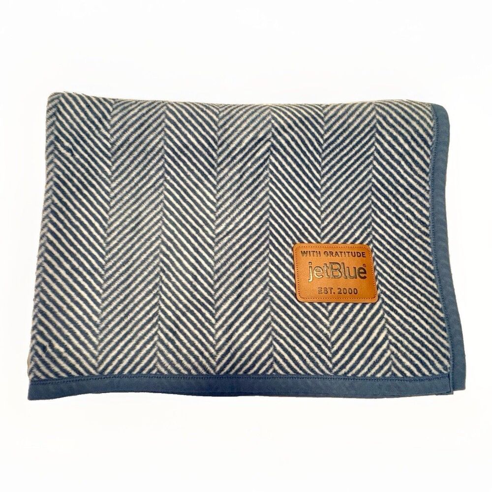 ChappyWrap x JetBlue Harborview Herringbone Navy Blanket Midi Size 40x60 inches